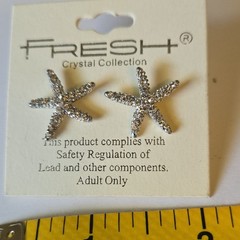 Starfish Crystal Stud Earrings Silver Color Fun Jewelry 1 Pair New