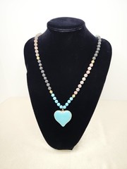 PalmBeach Jewelry Turquoise, Jasper & Lava Stone Beaded Heart Pendant Necklace