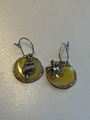 Yellow Summer sunshine Round Earrings Beach Sea Seashell Starfish charms