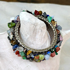 Handmade Multi Gemstone Stainless Steel Watchband Stretch Cluster Bracelet 126pc