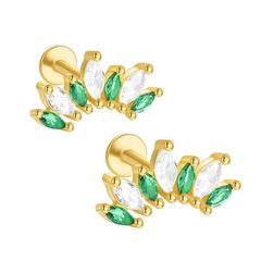 Green Marquise CZ Flat Back Earrings for Cartilage Upper Lobe Gold Plated Ste…