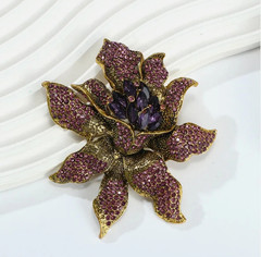 Unique Vintage Style Flower Leaf Purple Rhinestone Crystal Pendant Brooch Pin