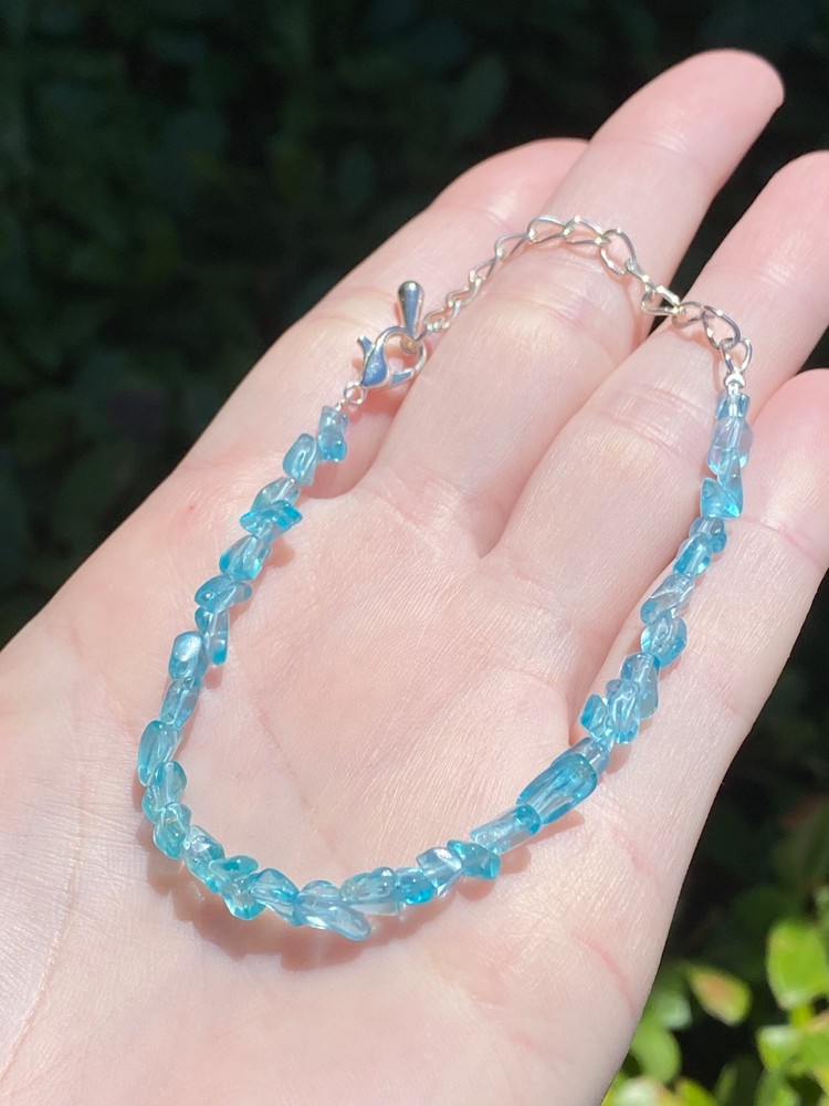 Natural Blue Apatite Chip Bracelet Adjustable Gemstone Bracelet Crystal Jewelry