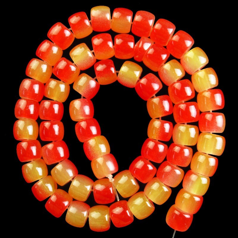 1Strand 8x6mm Manmade Red Orange Jade Drum Loose Beads 15.5 Inch CJ927