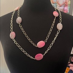 Source Unknown Pink and Gold Double-Strand Necklace