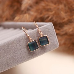 Natural Fluorite Square Dangle Earrings Rose Gold Plated Solid Silver Jewelry