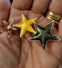Signed by Roman Celestial Three Star Enamel Brooch