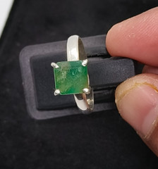Emerald Cut Sterling Silver Ring-Light Zambia Green Emerald Ring Stone US Size 7