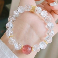 10mm Natural White Crystal Strawberry Quartz Original Design Handmade Bracelet