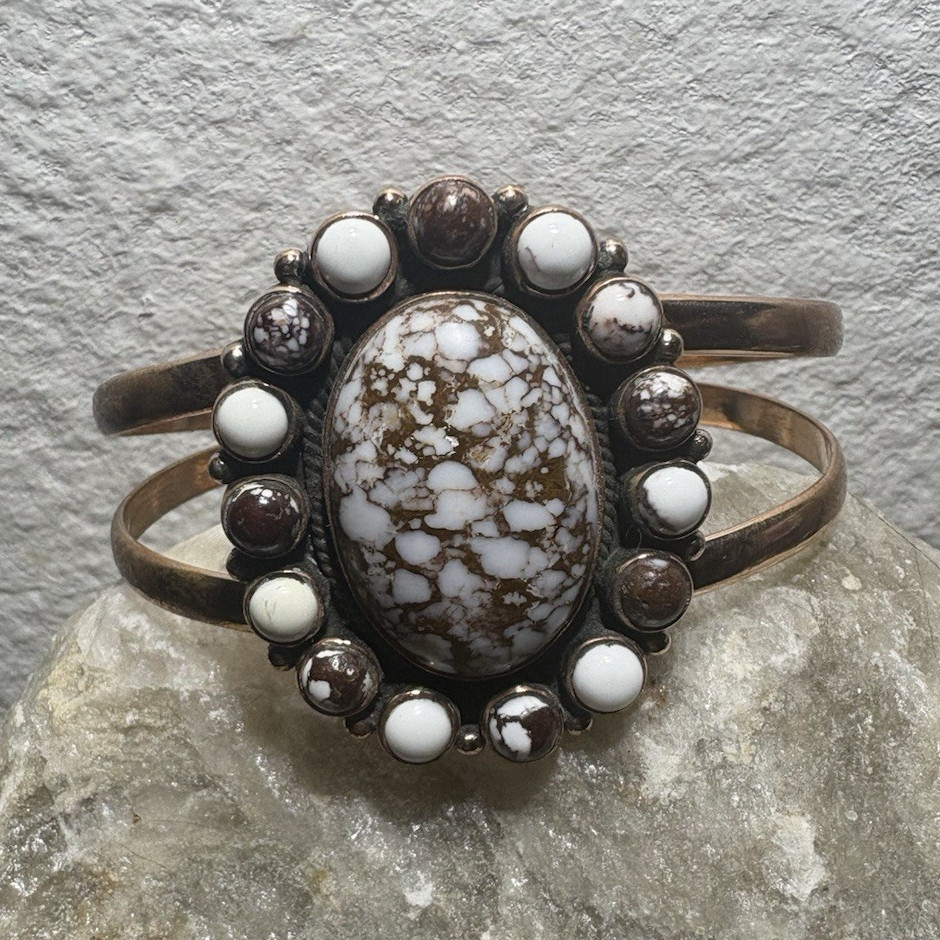 Copper Adjustable Cuff Bracelet With Genuine Wild Horse