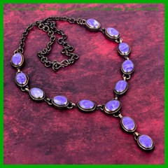 Valentines Sale Charoite Stone Electroformed Bezel Chain Necklace Jewelry Copper