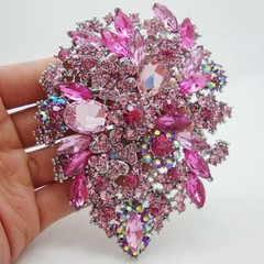 Fashion Style 3.94″ Flower Drop Brooch Pin pendant Pink Rhinestone Crystal