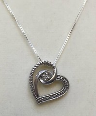 Heart Pendant w/ Diamond Sterling Silver 925 18″ Box Chain Rishi Alexander