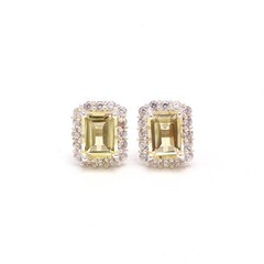Natural Lemon Quartz Octagon Stud Earring 925 Sterling Silver Moissanite Jewelry
