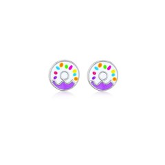 Sterling Silver Jewelco London Enamel Yummy Iced Ring Donut Stud Earrings 8.5mm