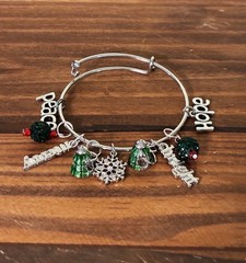 Christmas Adjustable Silver tone Bangle Charm Bracelet 6