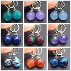 Natural 8/10/12/14mm Multicolor Gemstone Round Beads Silver Leverback Earrings