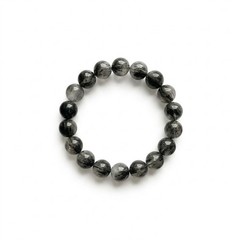 11mm Black Rutilated Quartz Bracelet Natural Crystal Round Beads 18 cm Stretch