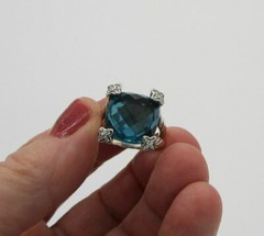 Cushion Cut Simulated Blue Topaz Engagement Ring 14k White Gold Plated Silver