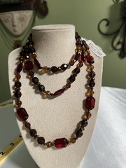Multi Strand Statement Necklace Autumn Burgundy Amber Faceted Beaded 3 Tier NWT
