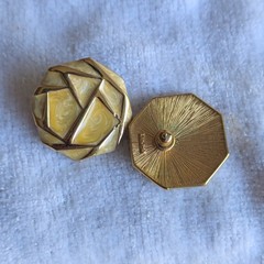 Monet Gold Tone Ivory Enamel Octagon Stud Earrings Butterfly Back Signed