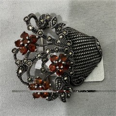 Stering Silver Tone Basket Brooch Pin, Brown Round Rhinestone Cluster