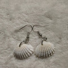 Natural White Shell Dangle Drop Hook Earrings Beach Sea Life Theme