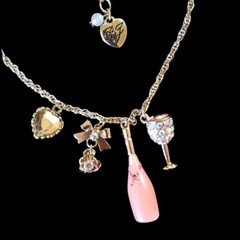 Betsey Johnson Wine & Crystal Challis & Assorted Charms Necklace
