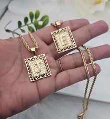 Gold Square Initial Necklace, 3mm Rope Chain, 14k Heavy Plated