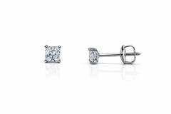 14k White Gold Beautiful Square AAA Quality CZ Screw Back Earrings for Women