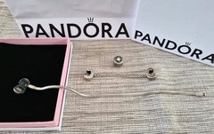 PANDORA Bracelet 7-inch with 4 Charms, Safety Chain, And Original Packaging