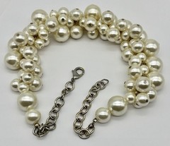 Faux Pearls Cluster Statement Collar Necklace Cream Silver-Tone Adjustable Clasp