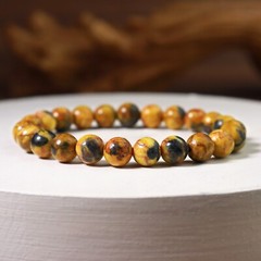 Rare Bumblebee Jasper Bracelet – 8mm Natural Yellow & Black Striped Stone