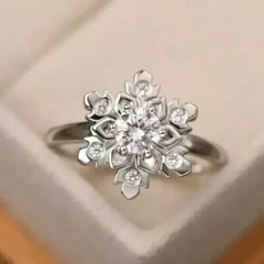 Round Simulated Diamond Women’s Gorgeous Snowflake Ring In 14k White Gold Plated