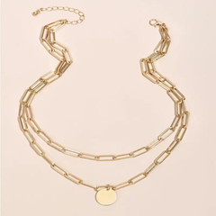 Paper Clip 6mm Layered Chain Necklace Gold