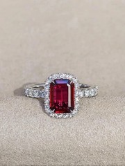 2.20 Ct Emerald Cut Natural Ruby & Diamond Wedding Ring 14K White Gold Size 9