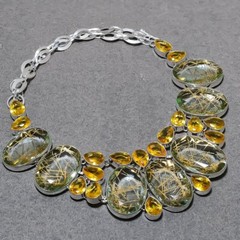 Faceted Golden Rutile Citrine Gemstone Handmade Ethnic Gift Jewelry Necklace 18″