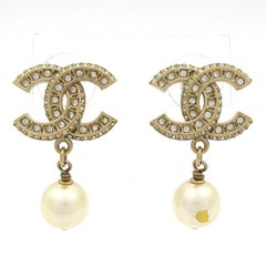 CHANEL Coco Gold White Clear Hardware Faux Pearl Rhinestones Earrings