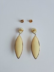New Angelique de Paris Long White Green Natural Stone Gold Plated Earrings