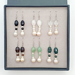 6pr 925 Signed Earrings 1.5in Sterlling Silver Pearls Mixed Stones Boxed Set