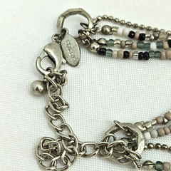 Chicos Necklace Statement Beaded White Beige Gray Clear Silver
