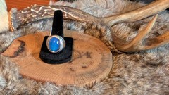 Vintage Style Blue Cabochon Statement Ring Silver Tone Size 11 Unisex