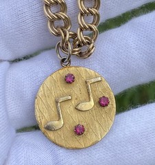 Vintage 12K Gold Filled Double Link Starter Musical Notes Charm Bracelet MCM