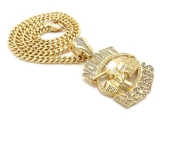 No Limit Records Tank Cubic Zirconia Pendant Gold Plated Cuban Chain Necklace