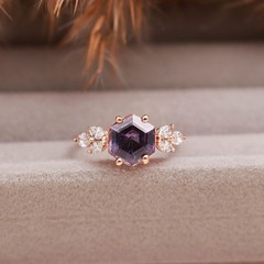 Color Changing Alexandrite Hexagon Ring Rose Gold Plated Solid Silver Jewelry