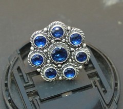 Blue Sapphire Floral Cluster Silver Ring | Vintage Statement Ring