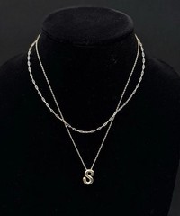 2 Pcs 14K Gold Flash-Plated Puff Initial “S” Layered Necklace & Paperclip Chain