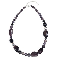 Smoky Black Gray Chunky Beaded Statement Necklace 23-26″ Silver Tone Eclectic
