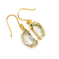 Natural Green Amethyst Half Moon Dangle Earring Gold Plated Solid Silver Jewelry