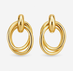 Gold Tone Interlocking Multi Hoop Oval Dangle Earrings Post Back No Stone